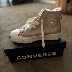 Converse High-Top Sneakers in Beige and White